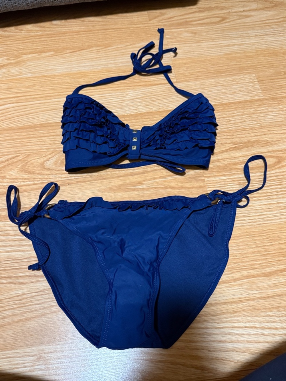 Ruffled Bandeau Bikini Set in Navy Blue